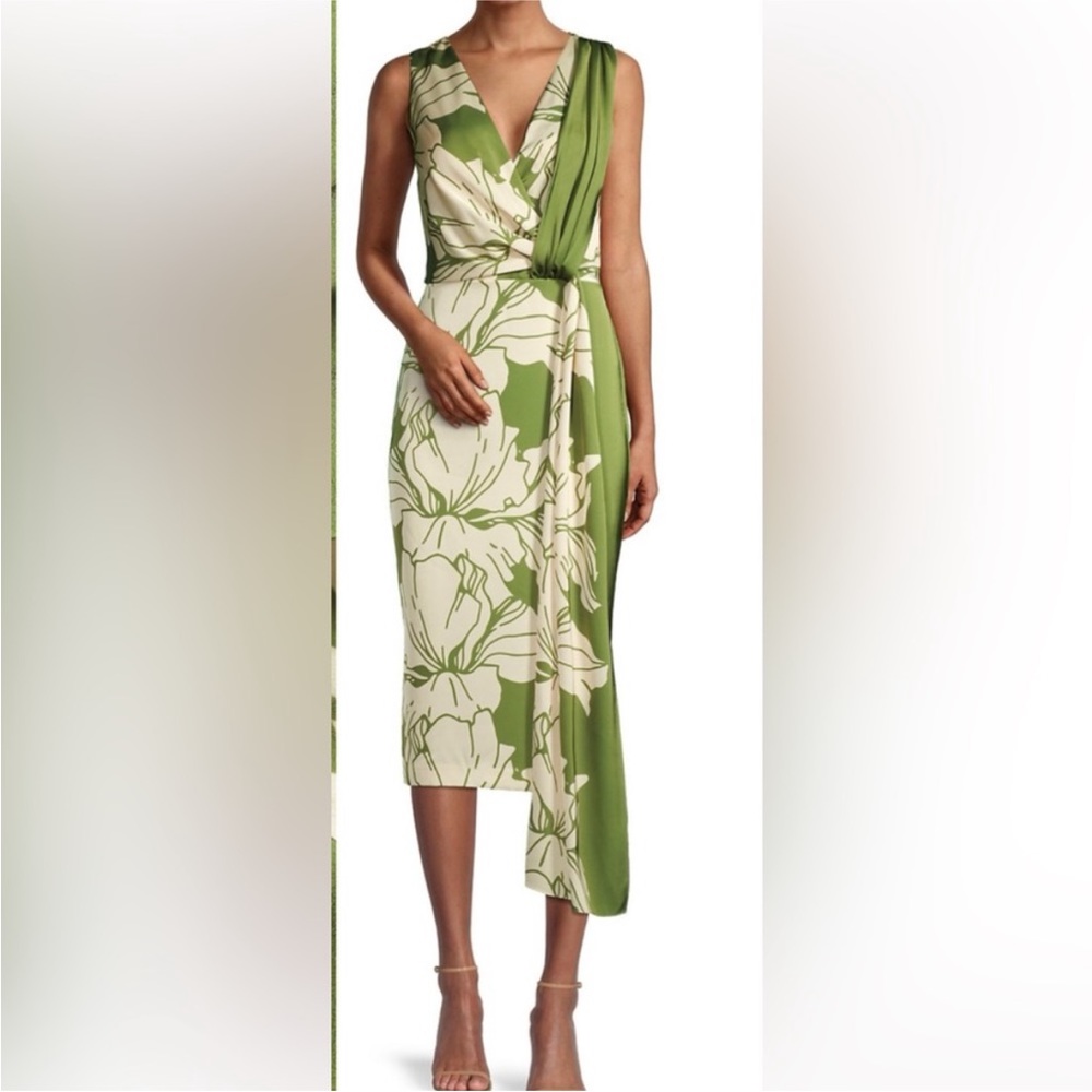 Kay Unger satin draped floral sheath dress